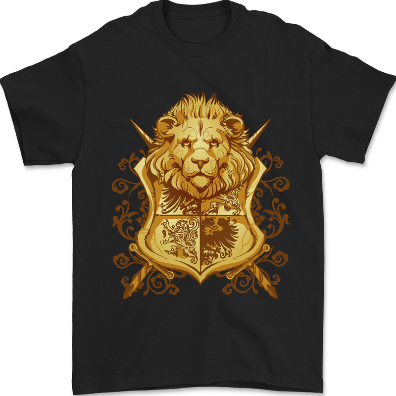 A Heraldic Lion Shield Coat of Arms Mens T-Shirt 100% Cotton Black