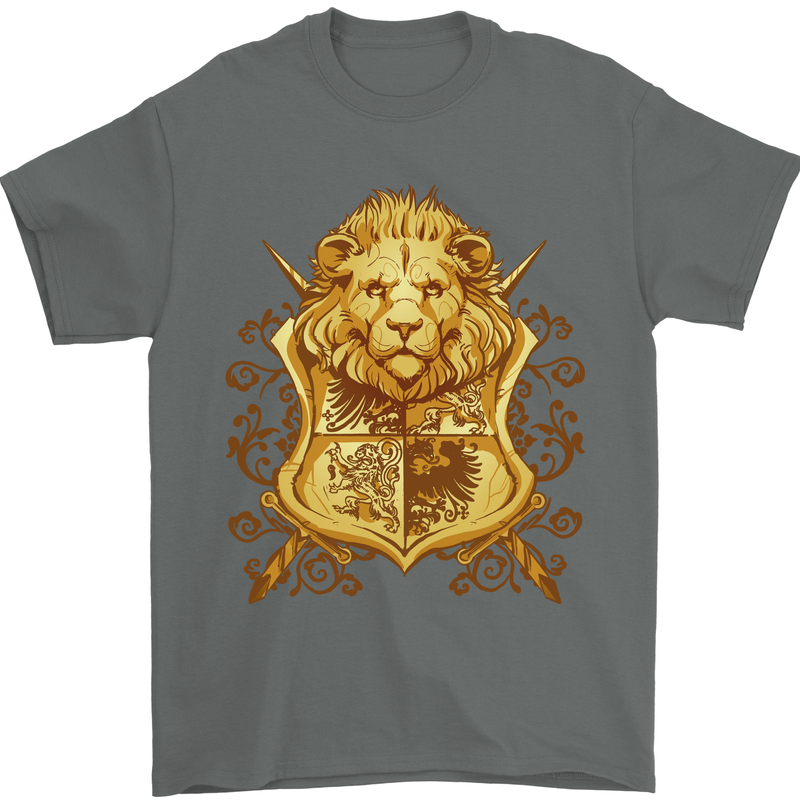 A Heraldic Lion Shield Coat of Arms Mens T-Shirt 100% Cotton Charcoal