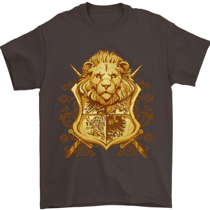 A Heraldic Lion Shield Coat of Arms Mens T-Shirt 100% Cotton Dark Chocolate