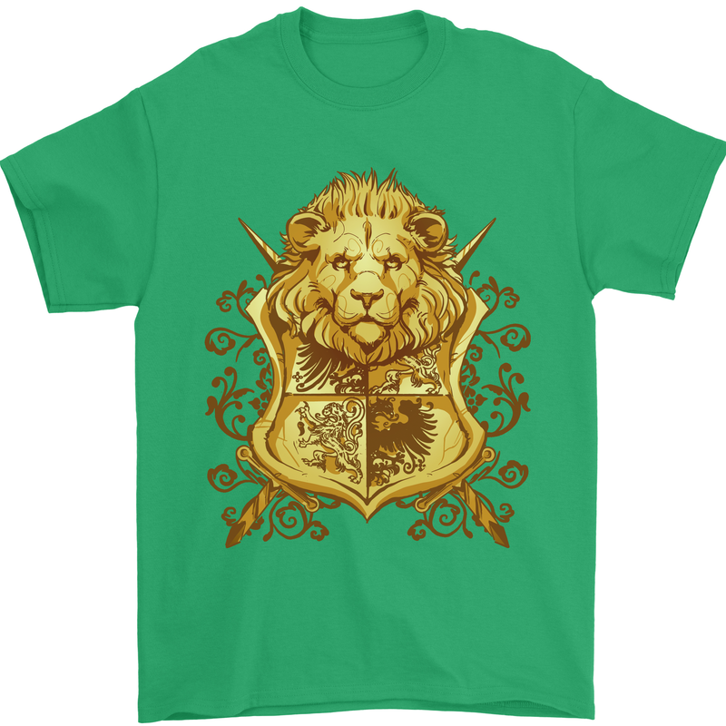 A Heraldic Lion Shield Coat of Arms Mens T-Shirt 100% Cotton Irish Green
