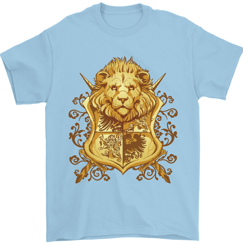 A Heraldic Lion Shield Coat of Arms Mens T-Shirt 100% Cotton Light Blue