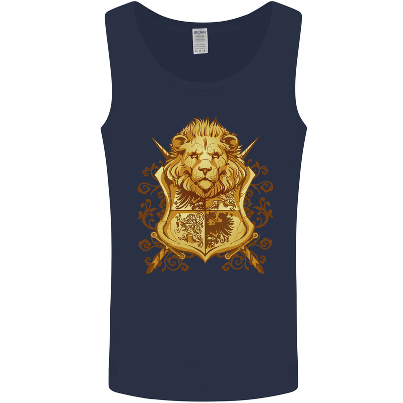 A Heraldic Lion Shield Coat of Arms Mens Vest Tank Top Navy Blue