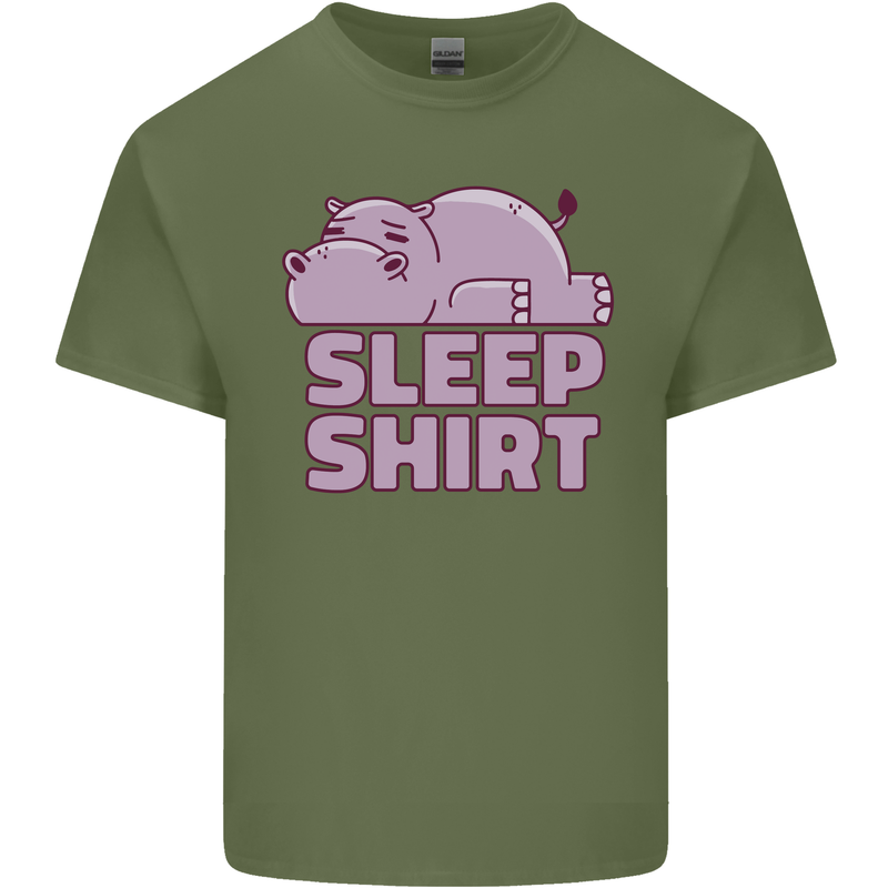 A Hippo Sleeping Shirt Hippomotamus Mens Cotton T-Shirt Tee Top Military Green
