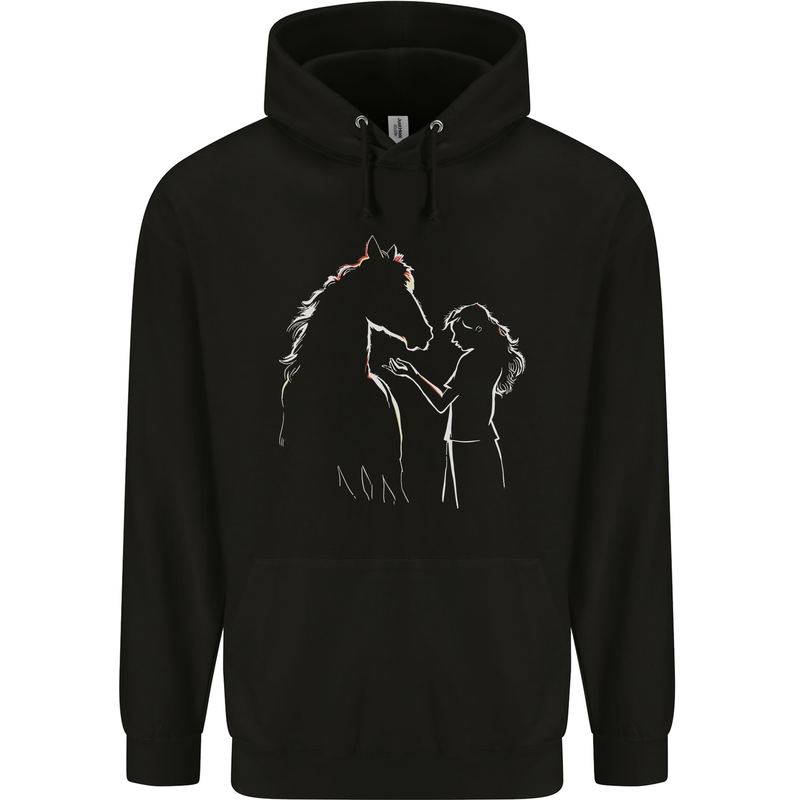 A Horse and Girl Equestrian Riding Mens 80% Cotton Hoodie Black