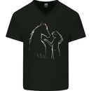 A Horse and Girl Equestrian Riding Mens V-Neck Cotton T-Shirt Black