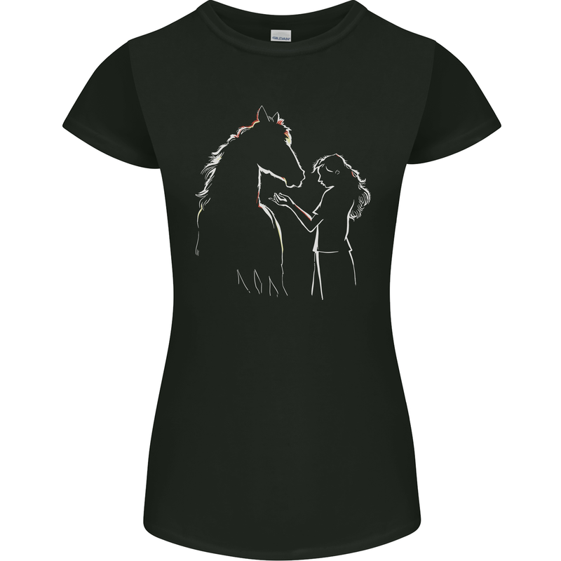 A Horse and Girl Equestrian Riding Womens Petite Cut T-Shirt Black