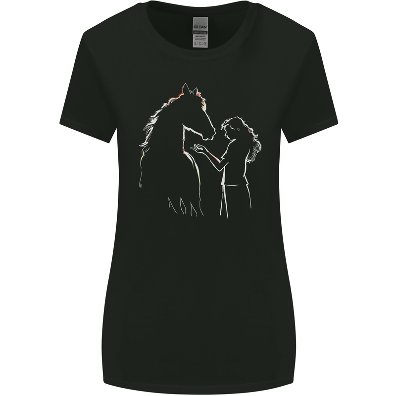 A Horse and Girl Equestrian Riding Womens Wider Cut T-Shirt Black