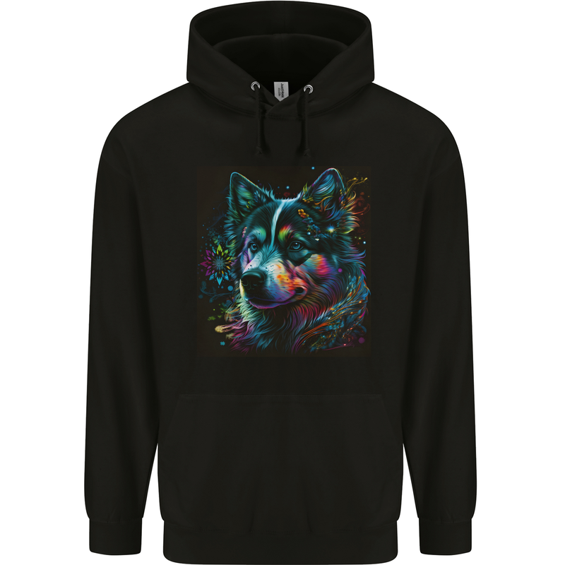 A Husky Dog Childrens Kids Hoodie Black