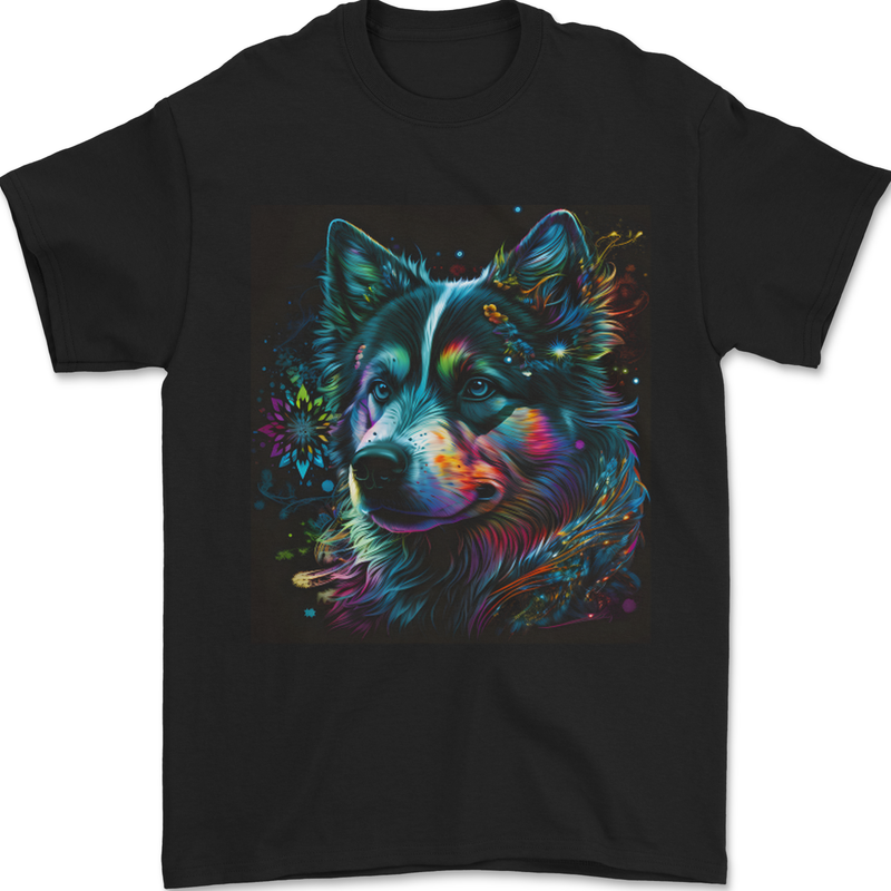 A Husky Dog Mens T-Shirt 100% Cotton Black
