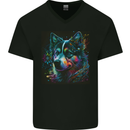 A Husky Dog Mens V-Neck Cotton T-Shirt Black