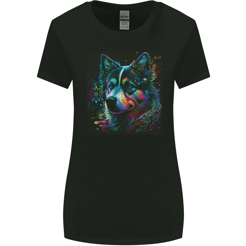 A Husky Dog Womens Wider Cut T-Shirt Black