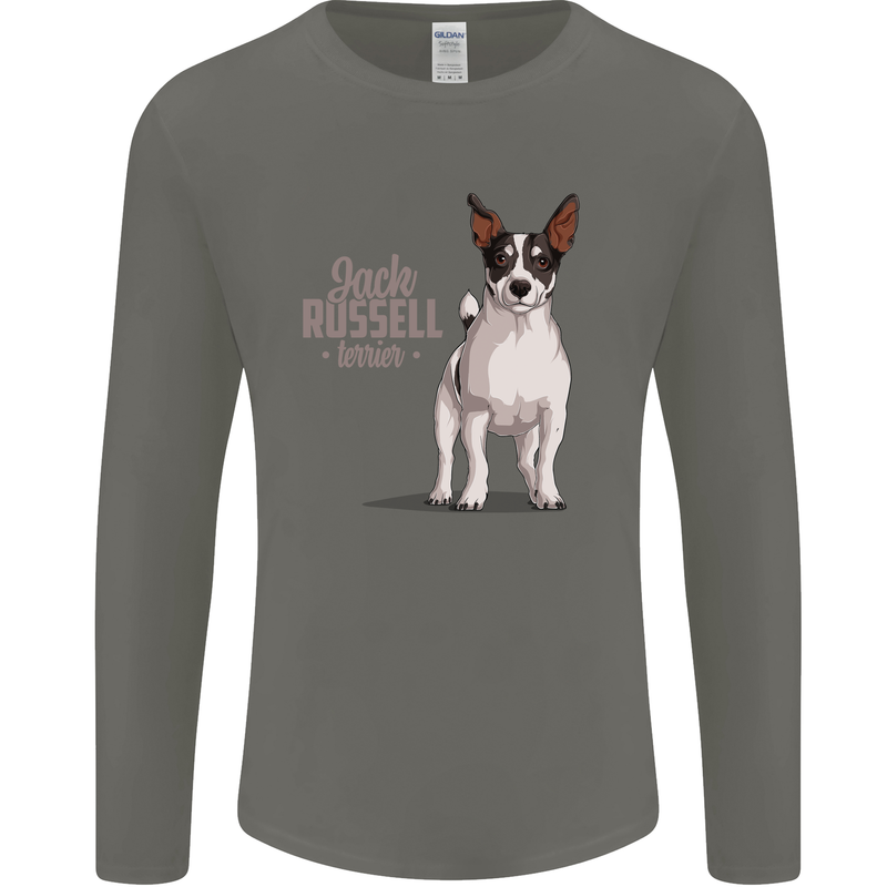 A Jack Russell Dog Illustration Mens Long Sleeve T-Shirt Charcoal