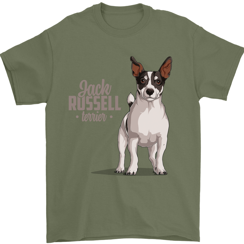 A Jack Russell Dog Illustration Mens T-Shirt 100% Cotton Military Green