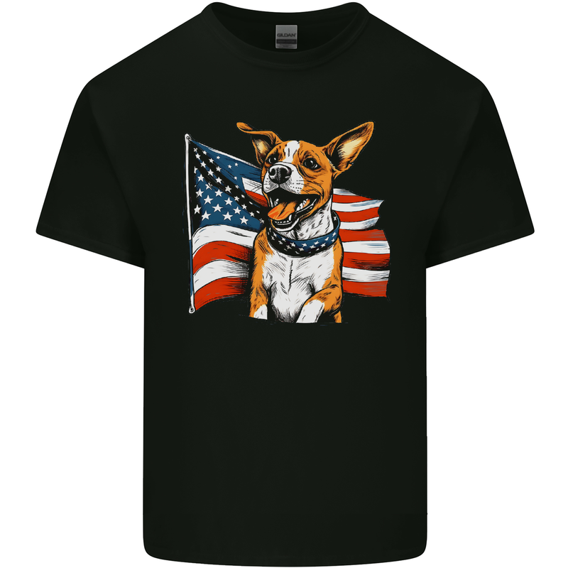 A Jack Russell With USA Flag America Dog Mens Cotton T-Shirt Tee Top Black