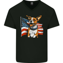 A Jack Russell With USA Flag America Dog Mens V-Neck Cotton T-Shirt Black