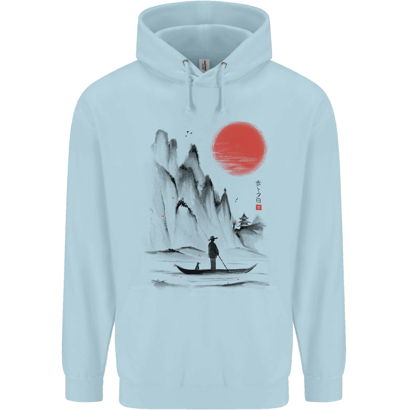 A Japanese Boat at Sunset Childrens Kids Hoodie Light Blue