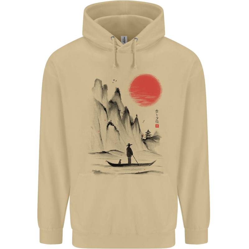 A Japanese Boat at Sunset Mens 80% Cotton Hoodie Sand