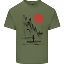 A Japanese Boat at Sunset Mens Cotton T-Shirt Tee Top Military Green