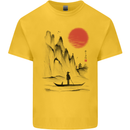 A Japanese Boat at Sunset Mens Cotton T-Shirt Tee Top Yellow