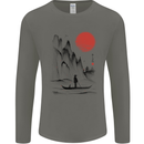 A Japanese Boat at Sunset Mens Long Sleeve T-Shirt Charcoal