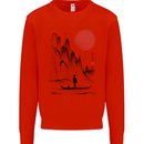 A Japanese Boat at Sunset Mens Sweatshirt Jumper Bright Red