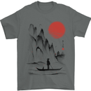 A Japanese Boat at Sunset Mens T-Shirt 100% Cotton Charcoal