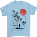 A Japanese Boat at Sunset Mens T-Shirt 100% Cotton Light Blue
