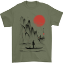 A Japanese Boat at Sunset Mens T-Shirt 100% Cotton Military Green