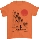 A Japanese Boat at Sunset Mens T-Shirt 100% Cotton Orange