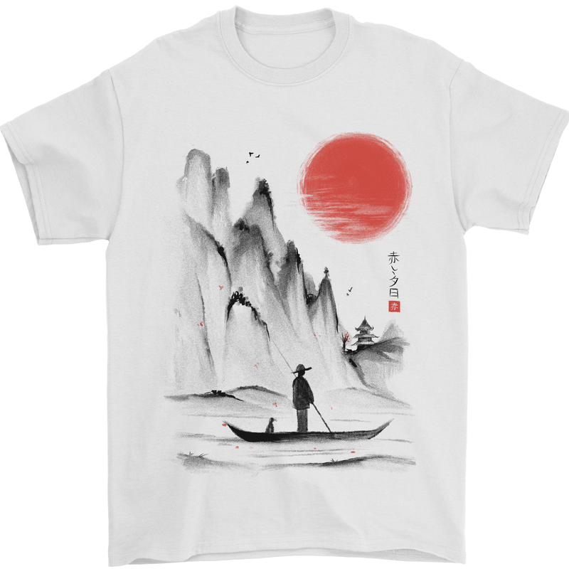 A Japanese Boat at Sunset Mens T-Shirt 100% Cotton White