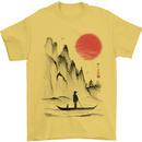 A Japanese Boat at Sunset Mens T-Shirt 100% Cotton Yellow