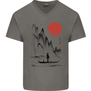 A Japanese Boat at Sunset Mens V-Neck Cotton T-Shirt Charcoal