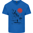 A Japanese Boat at Sunset Mens V-Neck Cotton T-Shirt Royal Blue