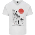 A Japanese Boat at Sunset Mens V-Neck Cotton T-Shirt White
