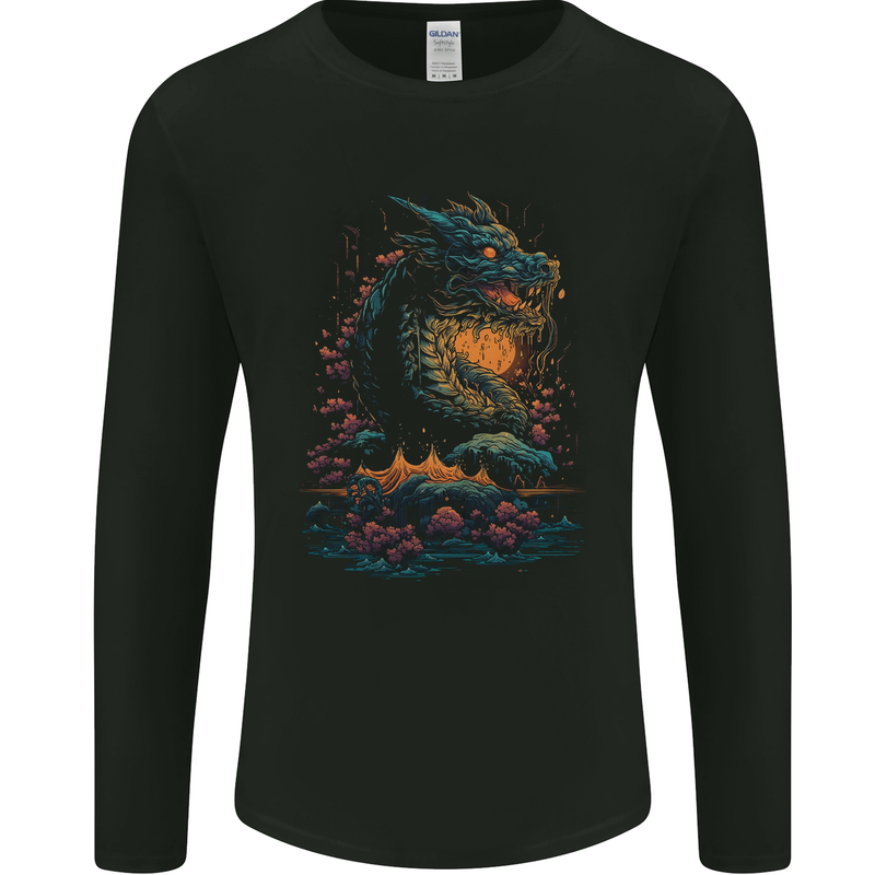 A Japanese Fantasy Water Dragon Mens Long Sleeve T-Shirt Black