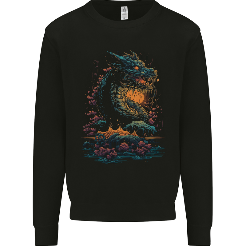 A Japanese Fantasy Water Dragon Mens Sweatshirt Jumper Black