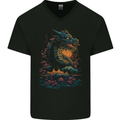 A Japanese Fantasy Water Dragon Mens V-Neck Cotton T-Shirt Black