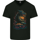 A Japanese Fantasy Water Dragon Mens V-Neck Cotton T-Shirt Black