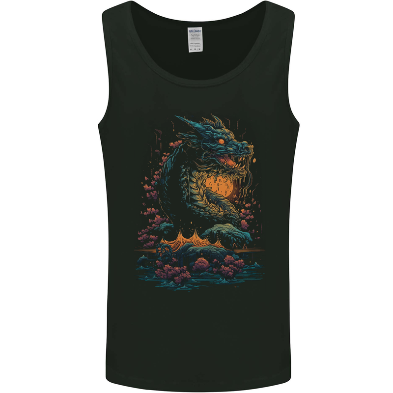 A Japanese Fantasy Water Dragon Mens Vest Tank Top Black
