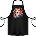 A Japanese Kitsune With Flowers Fox Cotton Apron 100% Organic Black