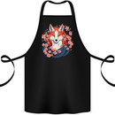 A Japanese Kitsune With Flowers Fox Cotton Apron 100% Organic Black