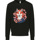 A Japanese Kitsune With Flowers Fox Kids Sweatshirt Jumper Black