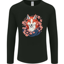 A Japanese Kitsune With Flowers Fox Mens Long Sleeve T-Shirt Black