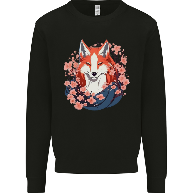 A Japanese Kitsune With Flowers Fox Mens Sweatshirt Jumper Black