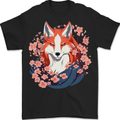 A Japanese Kitsune With Flowers Fox Mens T-Shirt 100% Cotton BLACK