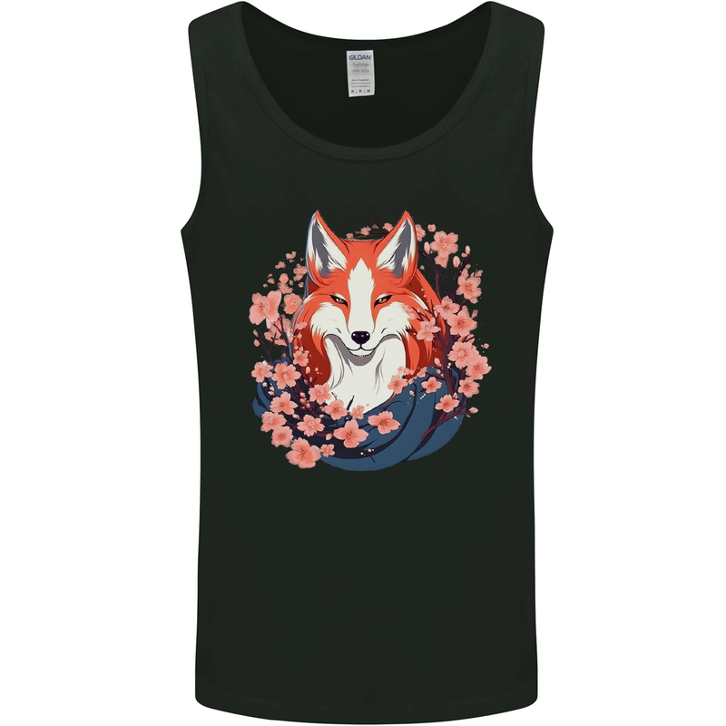A Japanese Kitsune With Flowers Fox Mens Vest Tank Top Black