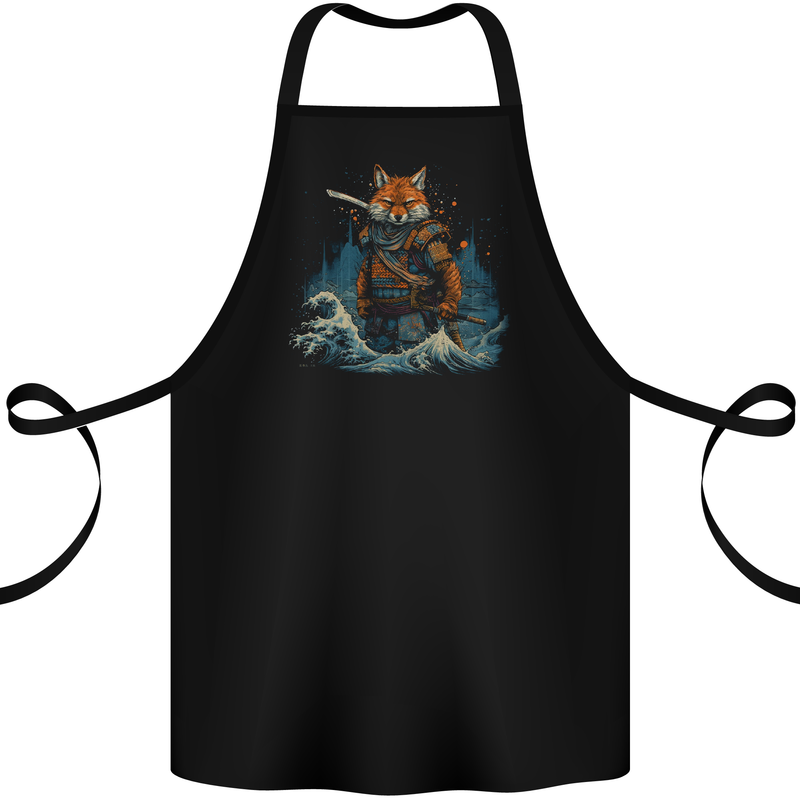 A Japanese Samurai Kitsune Bushido Ronin Cotton Apron 100% Organic Black