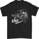 A Jazz Player Playing the Trumpet Mens T-Shirt 100% Cotton Black