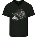 A Jazz Player Playing the Trumpet Mens V-Neck Cotton T-Shirt Black