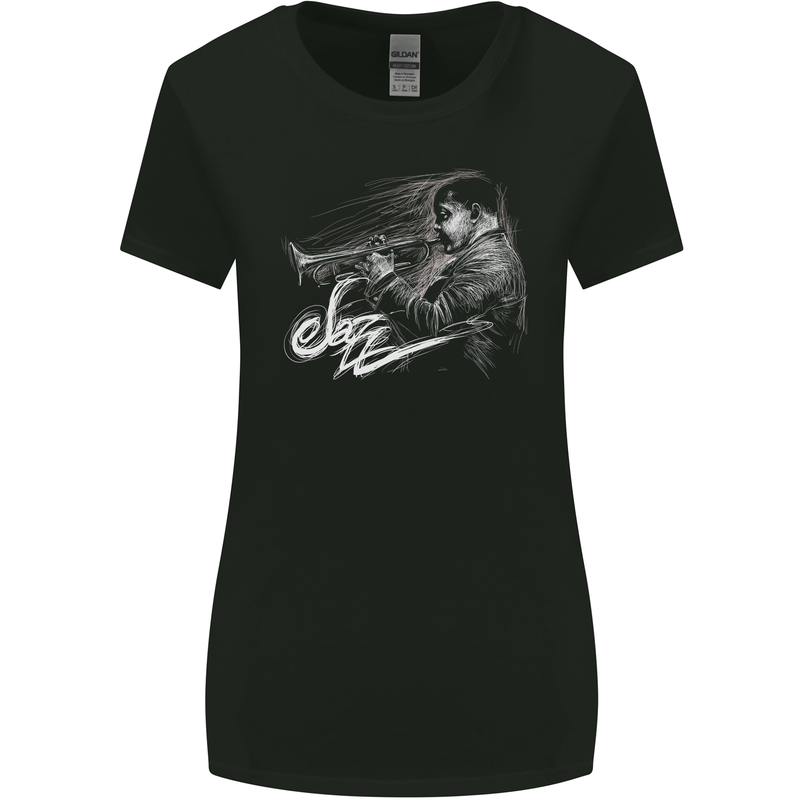 A Jazz Player Playing the Trumpet Womens Wider Cut T-Shirt Black